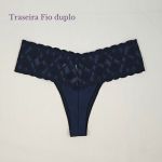 Tanga Ana Paula - Calcinha Microfibra Cós Renda Fio - Preto