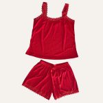Shortdool kely - Alça Rendada Malha Canelada - Vermelho 