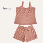 Shortdool kely Alça Rendada malha canelada - Rosa