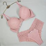 Conjunto Maria com Bojo em Renda Rosé e Calcinha Rendada Fio Duplo no