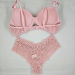 Conjunto Maria com Bojo em Renda Rosé e Calcinha Rendada Fio Duplo no