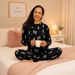 Pijama Longo Aurora – Manga Longa Estampado Feminino - Preto 