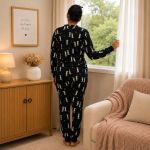 Pijama Longo Aurora – Manga Longa Estampado Feminino - Preto 