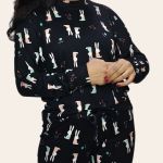 Pijama Longo Aurora – Manga Longa Estampado Feminino - Preto 