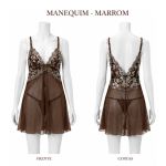 Camisola Capuccino em Tule e Renda Bicolor com Calcinha Fio