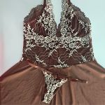 Camisola Capuccino em Tule e Renda Bicolor com Calcinha Fio