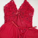 Camisola Noite Rubi em Tule e Renda com Calcinha Fio