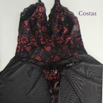 Camisola Noite em Tule e Renda Bicolor com Calcinha Fio - Preto 