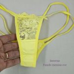 Calcinha Fio Dental  em Renda Tiras Duplas - AMARELO