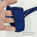 Calcinha Fio Dental de Renda com Tiras Duplas - Marinho 