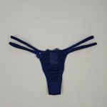 Calcinha Fio Dental de Renda com Tiras Duplas - Marinho 
