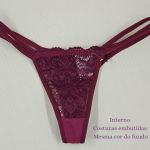 Calcinha Fio Dental em Renda com Tiras Duplas - Marsala