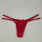 Calcinha Fio Dental em Renda com Tiras Duplas - Vermelho Rubi 