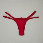 Calcinha Fio Dental em Renda com Tiras Duplas - Vermelho Rubi 