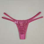 Calcinha Fio Dental em Renda com Tiras Duplas - Rosa Sandia 