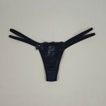 Calcinha fio dental de renda tiras duplas - Preto
