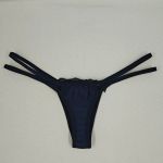 Calcinha fio dental de renda tiras duplas - Preto