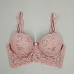 Conjunto Meury Rosé com Bojo e Renda Floral – Calcinha Fio Duplo
