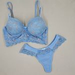 Conjunto Meury Azul Frozen com Bojo e Renda Floral – Calcinha Fio Duplo