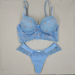 Conjunto Meury Azul Frozen com Bojo e Renda Floral – Calcinha Fio Duplo