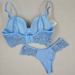 Conjunto Meury Azul Frozen com Bojo e Renda Floral – Calcinha Fio Duplo