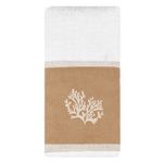 Toalha Branca Com Faixa Caqui Bordada Coral Cor Bege