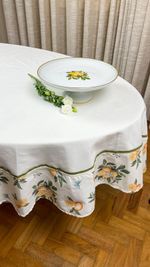 Toalha De Mesa Linho Off-white Com Barrado Positano 1,60X2,80