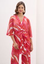 Kimono Em Tule Estampado Com Faixa De Amarrar