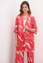 Kimono Em Tule Estampado Com Faixa De Amarrar