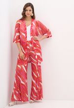 Kimono Em Tule Estampado Com Faixa De Amarrar