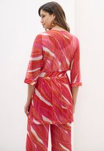 Kimono Em Tule Estampado Com Faixa De Amarrar