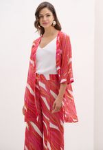 Kimono Em Tule Estampado Com Faixa De Amarrar