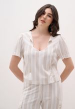 Blusa Linho Listrado Com Amarração No Decote
