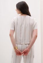 Blusa Linho Listrado Com Amarração No Decote