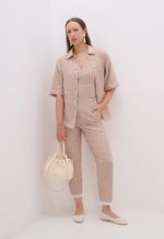 Camisa Listrada Marrom Feminina