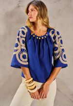 Blusa Voil Bordado Com Manga Raglan