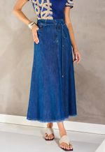 Saia Jeans Lavado Longa Com Bolso