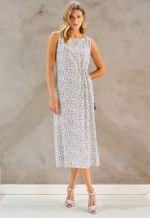 Vestido Midi Visco Poá Franzido Com Amarração