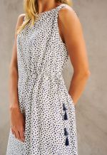 Vestido Midi Visco Poá Franzido Com Amarração