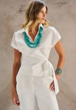 Blusa Tricoline Trespassada Com Amarração