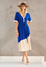 Vestido Midi Crepe Bicolor
