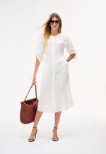 Vestido Linho Puro Com Botões