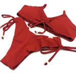 Calcinha Asa Delta Tiras Vermelho Dots