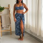 Saia Longa | Amarração Estampa Folhagem Azul