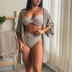 Kimono | Dois em Um Estampa Xadrez Marrom