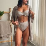 Kimono | Dois em Um Estampa Xadrez Marrom
