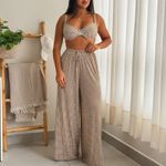 Calça Pantalona - Estampa Xadrez Marrom