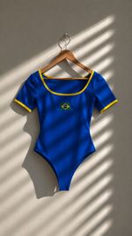 Body/Maiô Manga Curta Brasil Azul e Amarelo