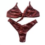 Conjunto Laço Estampa Folhagem Bordô