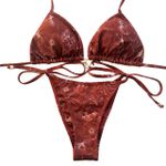 Conjunto Cortininha Estampa Folhagem Bordô